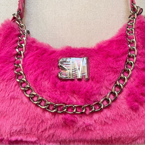 STEVE MADDEN- NWT Hot Pink Fur Shoulder Bag with Chain Detail - Picture 3 of 10